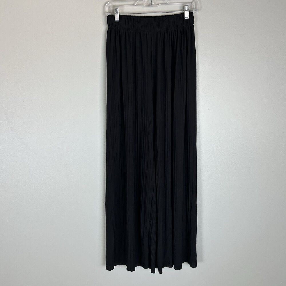 Love Poem Block Wide Leg Pants Black Slinky Crinkle Wide Leg Pull On